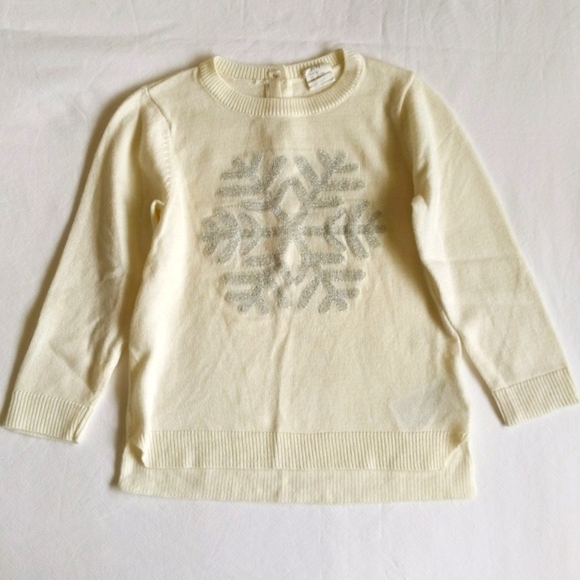 H&M cream snowflake fine knit wool content crewneck sweater 12-18 months girl - Picture 1 of 7